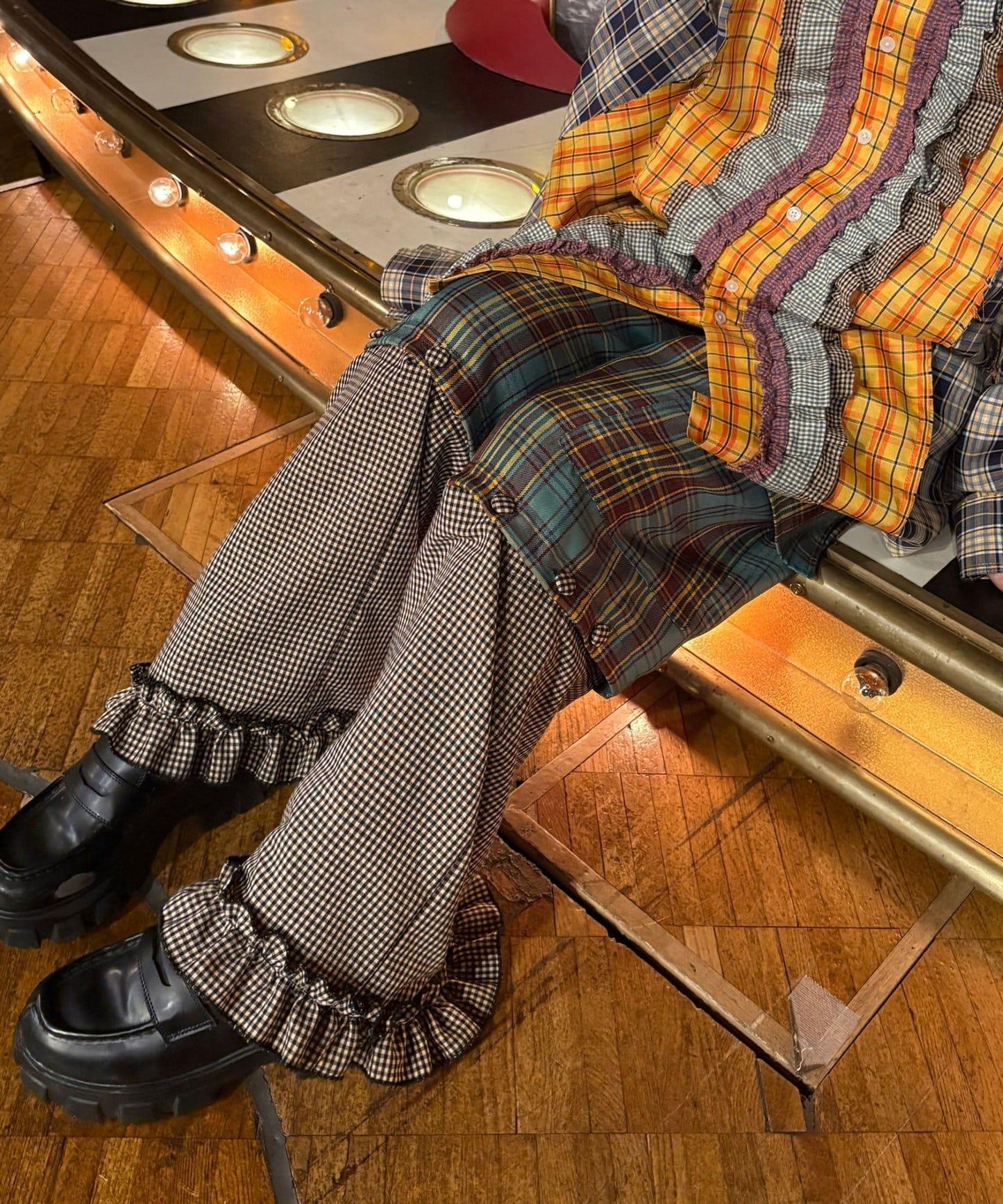 Im×CIAO 拼接格紋設計 工裝褲