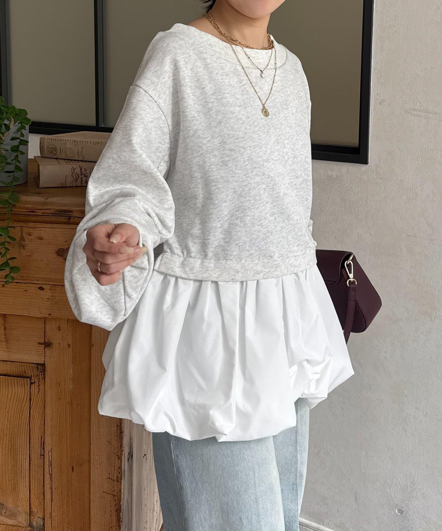 下襬氣球船領毛圈套頭上衣