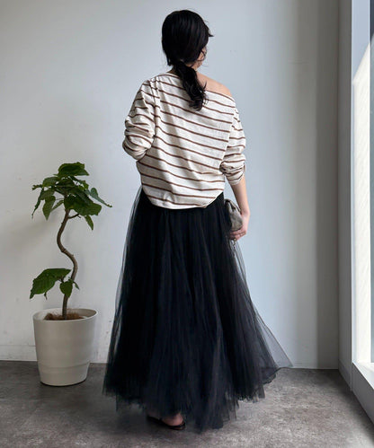 多色條紋露肩T恤