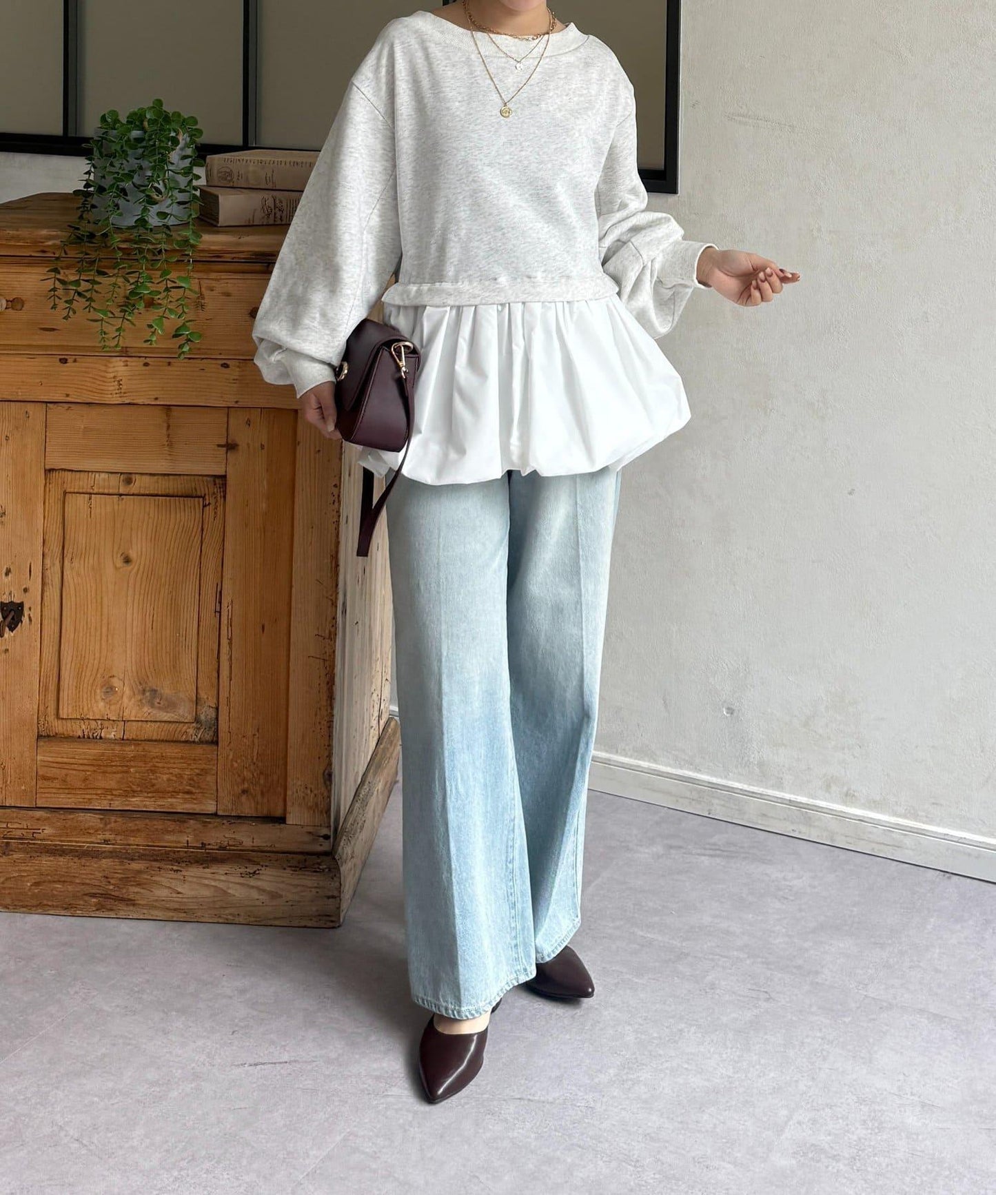 下襬氣球船領毛圈套頭上衣