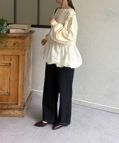 下襬氣球船領毛圈套頭上衣