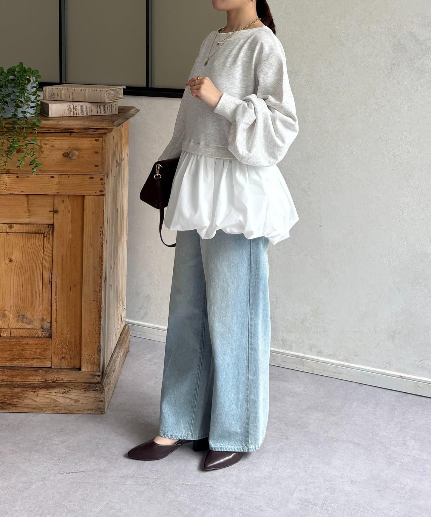 下襬氣球船領毛圈套頭上衣