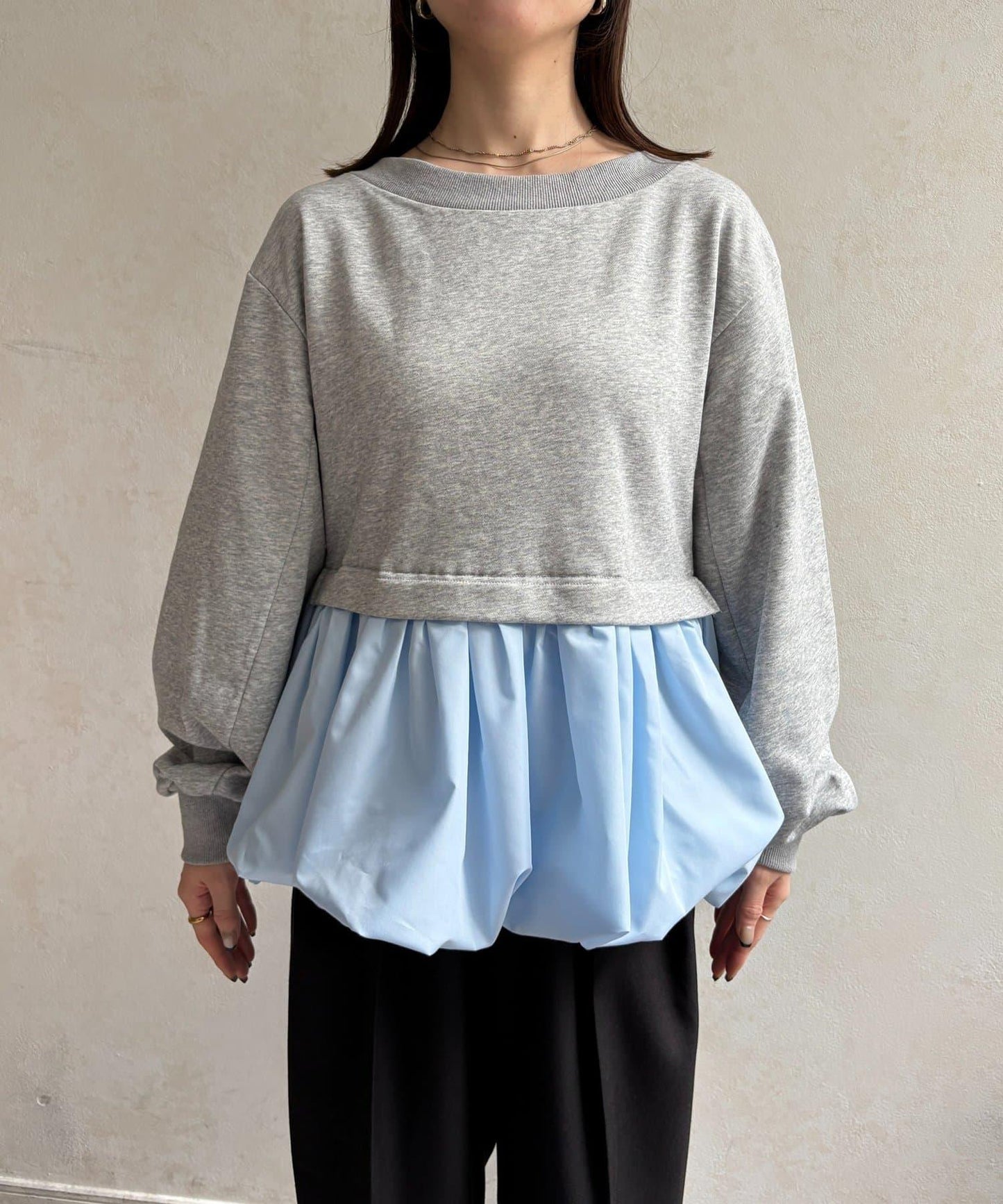 下襬氣球船領毛圈套頭上衣