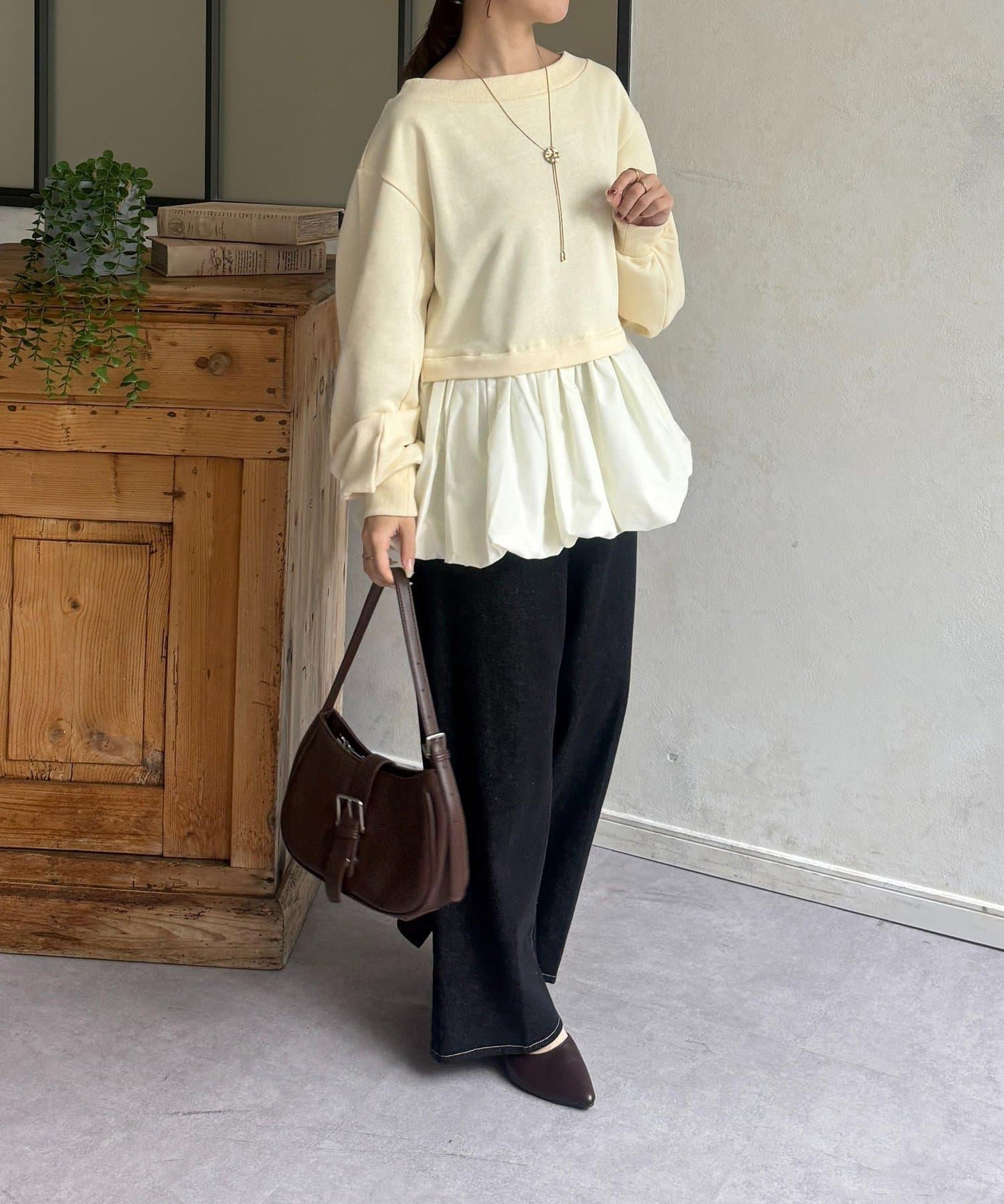 下襬氣球船領毛圈套頭上衣