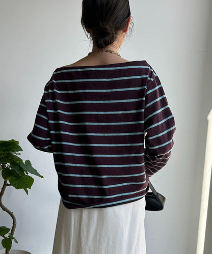 多色條紋露肩T恤