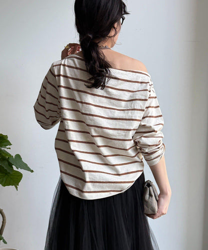多色條紋露肩T恤