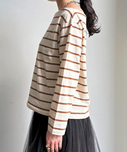 多色條紋露肩T恤