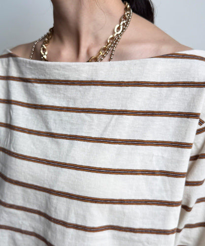 多色條紋露肩T恤