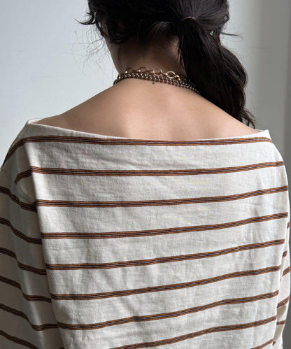 多色條紋露肩T恤