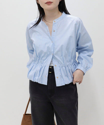 短款泡泡袖前開襟襯衫