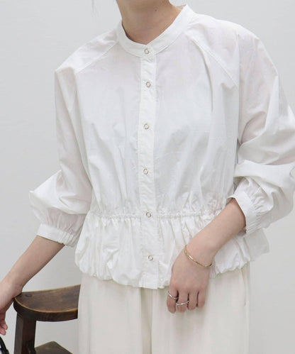 短款泡泡袖前開襟襯衫