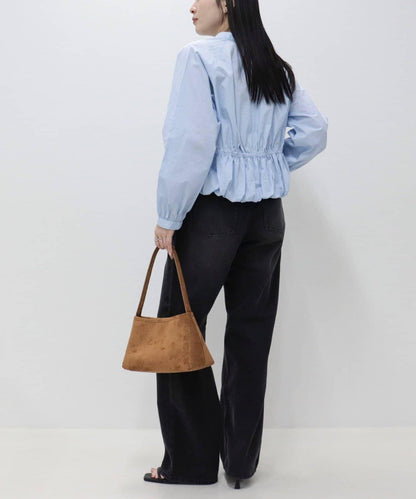 短款泡泡袖前開襟襯衫