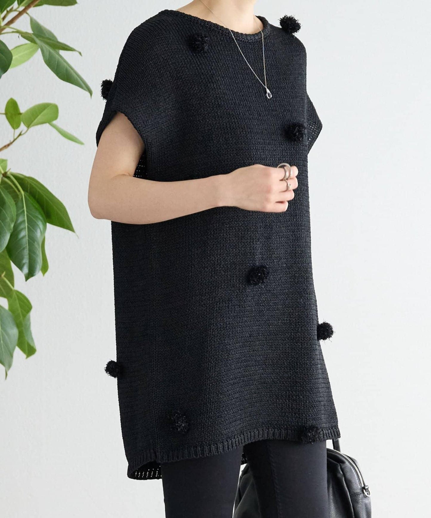 毛球裝飾 法式風格 針織套頭衫