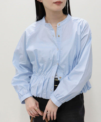 短款泡泡袖前開襟襯衫