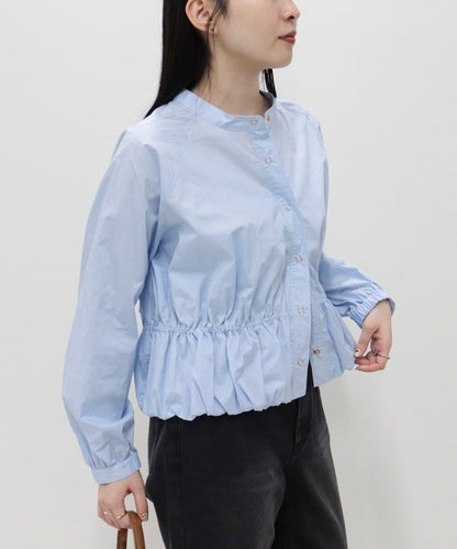 短款泡泡袖前開襟襯衫