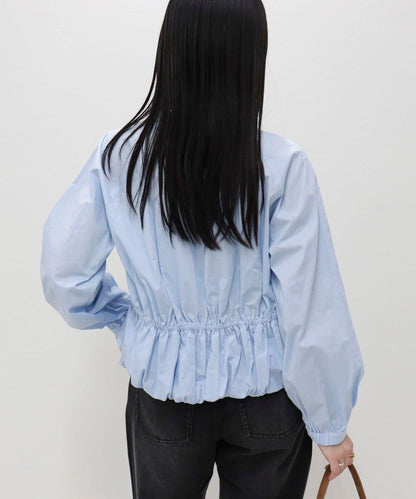 短款泡泡袖前開襟襯衫