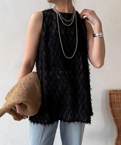 流蘇提花無袖上衣