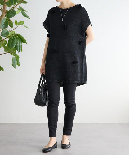 毛球裝飾 法式風格 針織套頭衫