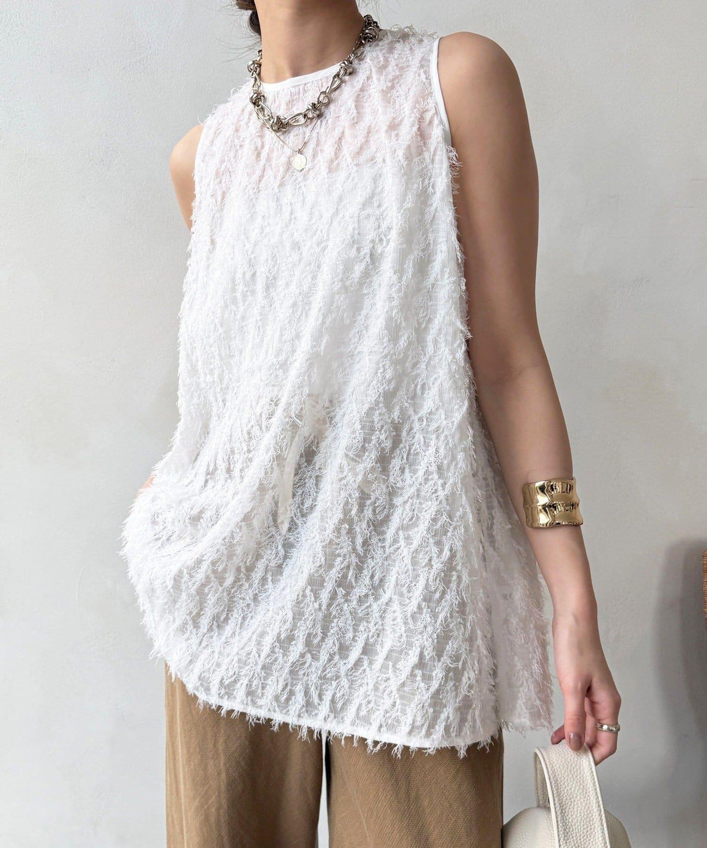 流蘇提花無袖上衣