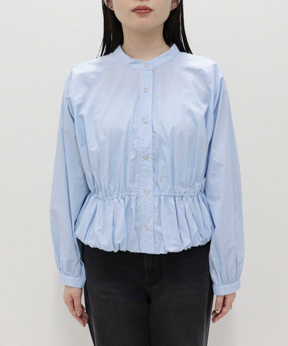 短款泡泡袖前開襟襯衫