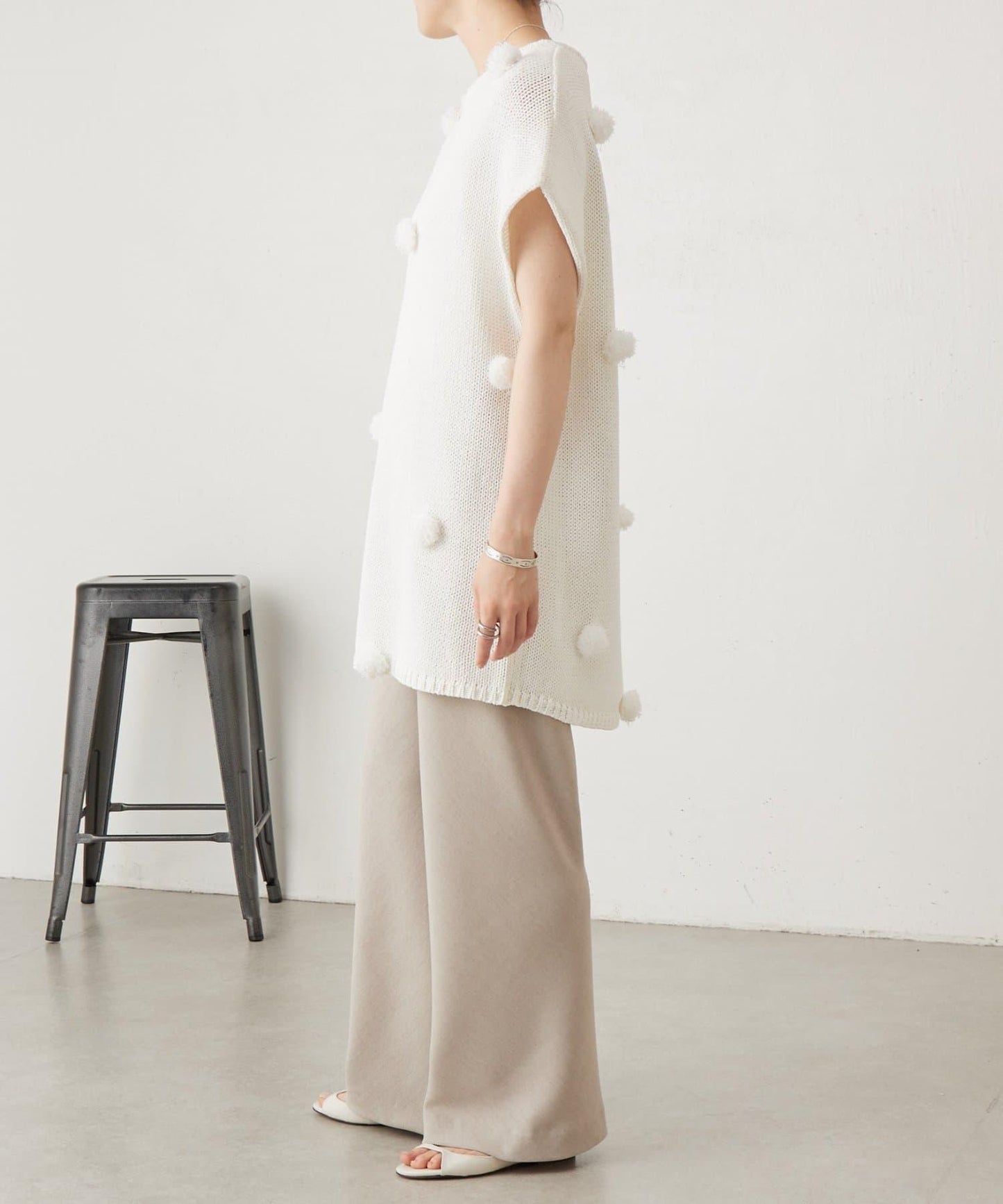 毛球裝飾 法式風格 針織套頭衫