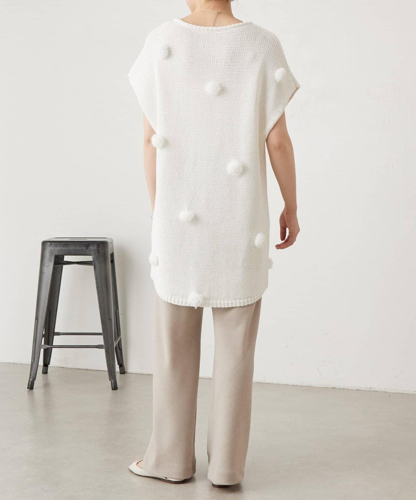 毛球裝飾 法式風格 針織套頭衫