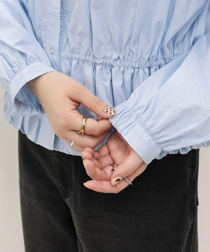 短款泡泡袖前開襟襯衫