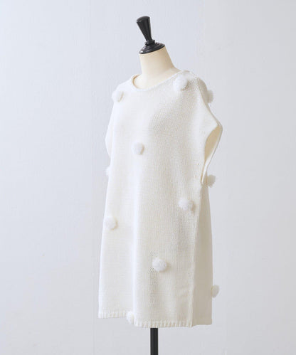 毛球裝飾 法式風格 針織套頭衫