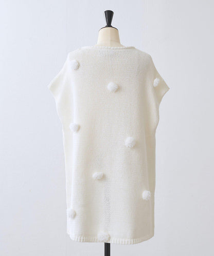 毛球裝飾 法式風格 針織套頭衫