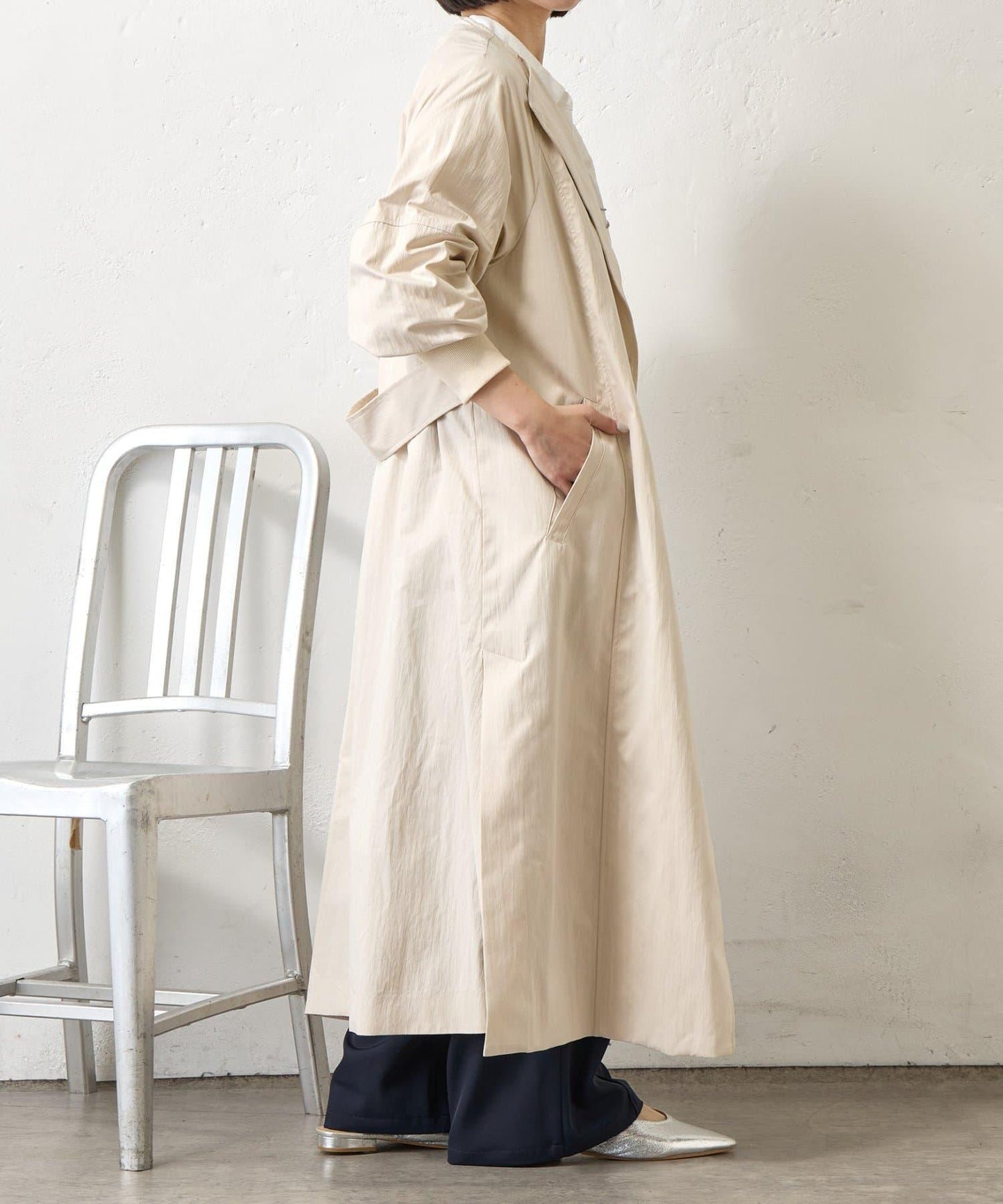 後背帶設計 長款 大衣