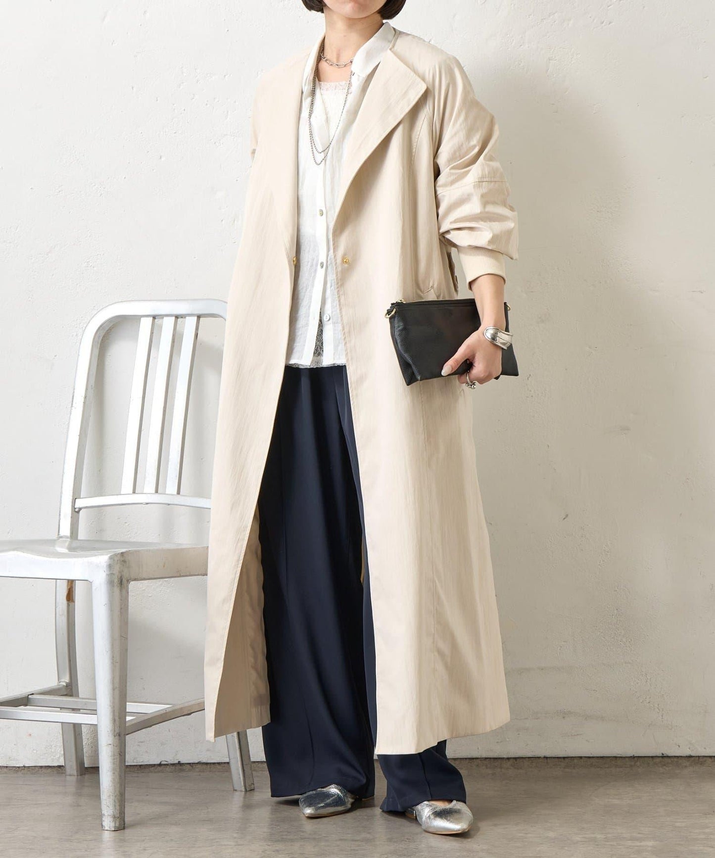 後背帶設計 長款 大衣