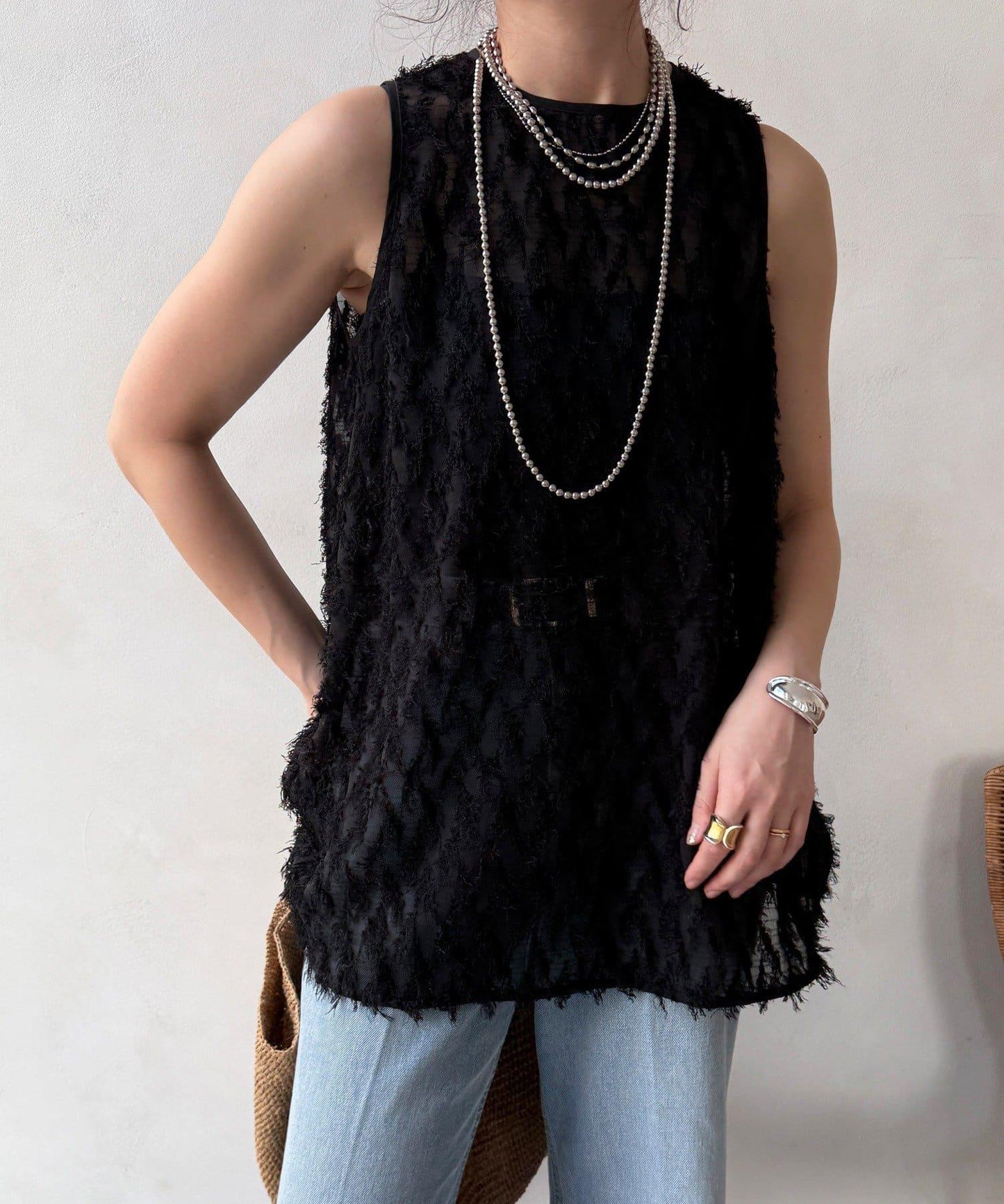 流蘇提花無袖上衣