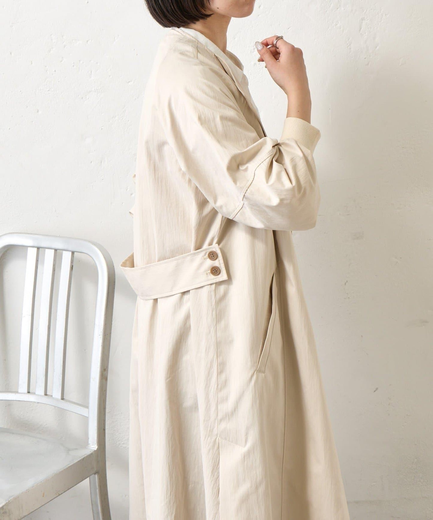 後背帶設計 長款 大衣