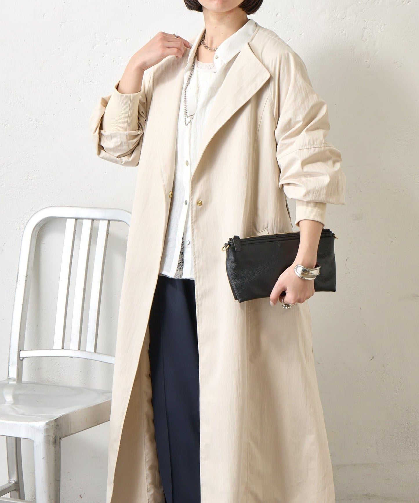 後背帶設計 長款 大衣