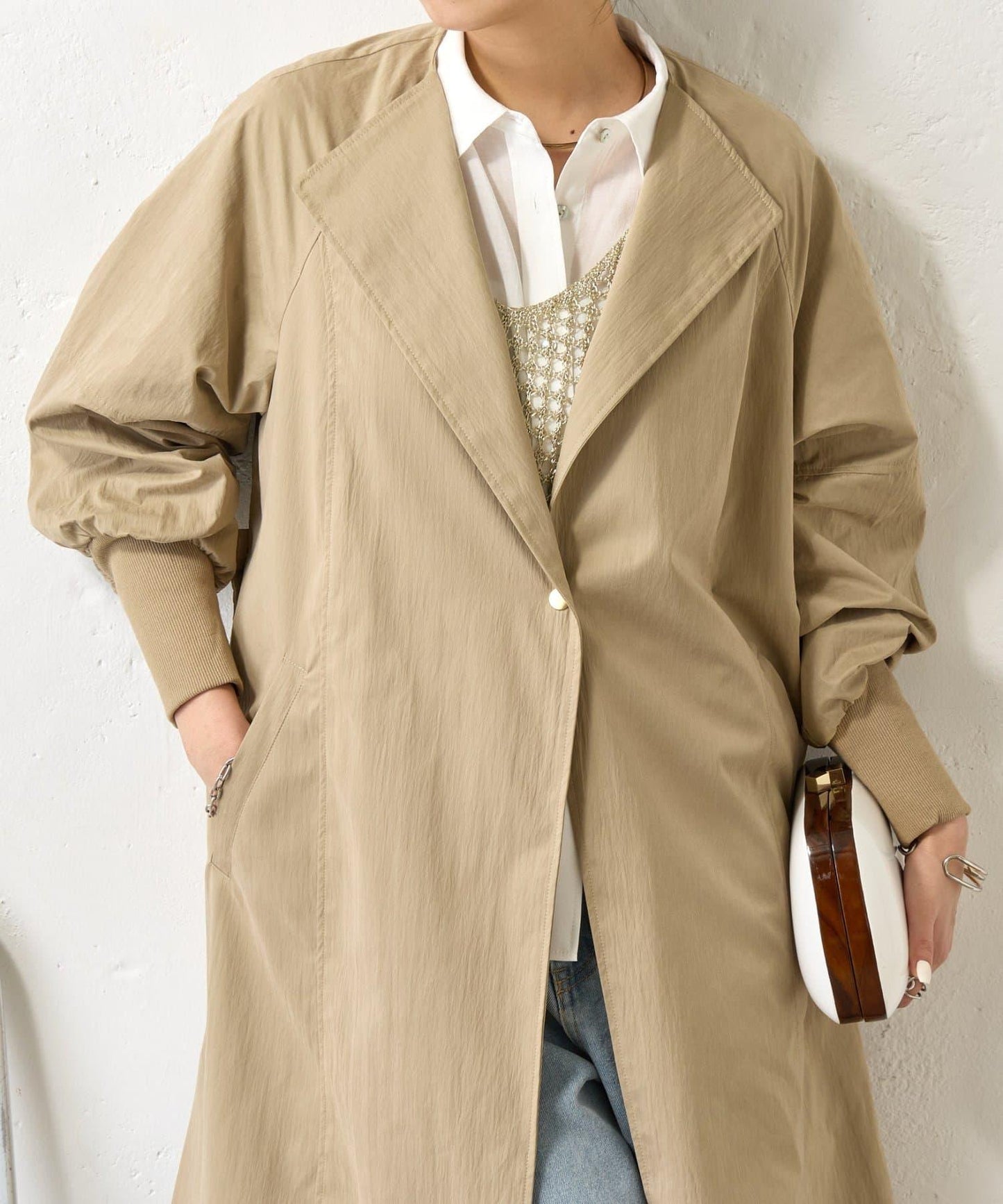 後背帶設計 長款 大衣