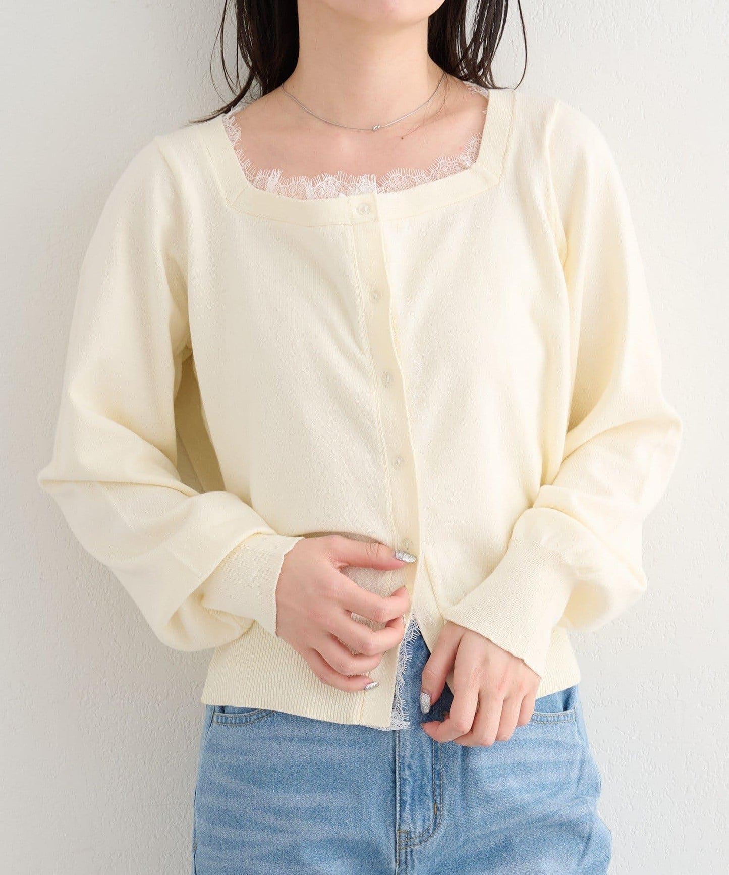 蕾絲方領 針織開衫（4色可選）