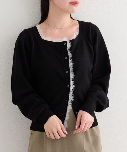 蕾絲方領 針織開衫（4色可選）