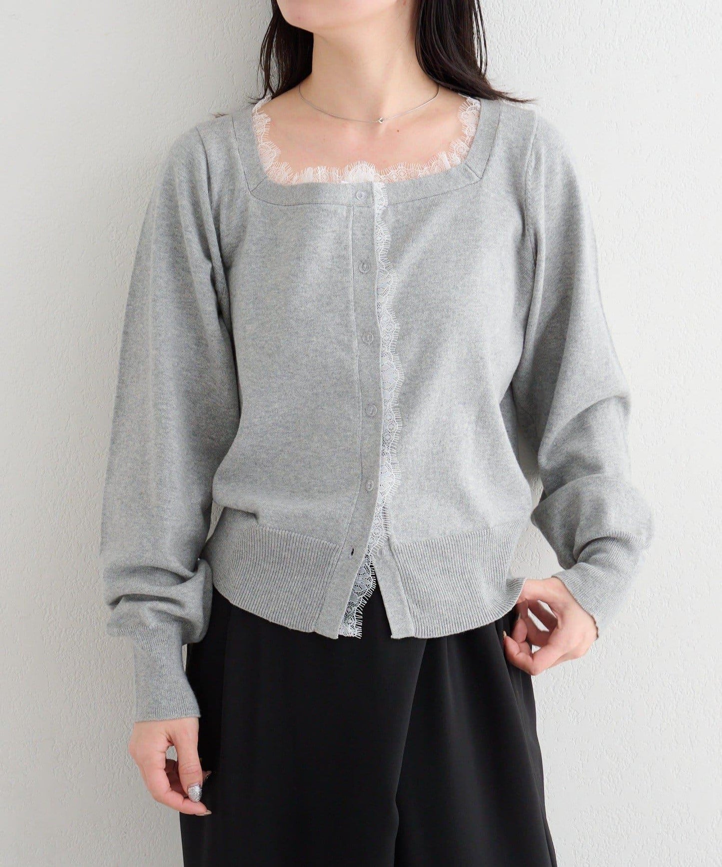 蕾絲方領 針織開衫（4色可選）