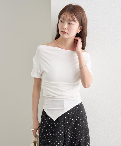 側褶扭結設計 彈力面料 T恤