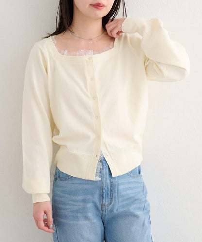 蕾絲方領 針織開衫（4色可選）