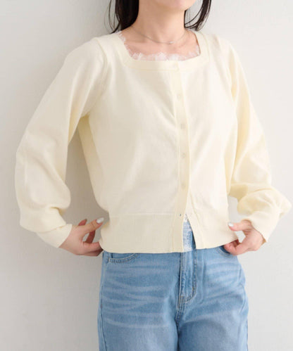 蕾絲方領 針織開衫（4色可選）