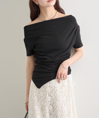 側褶扭結設計 彈力面料 T恤