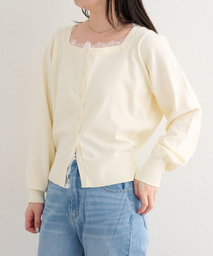 蕾絲方領 針織開衫（4色可選）