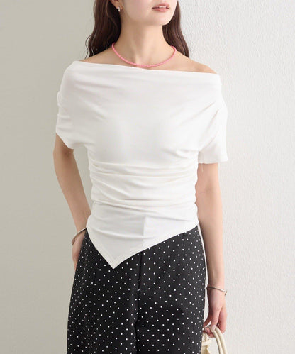 側褶扭結設計 彈力面料 T恤