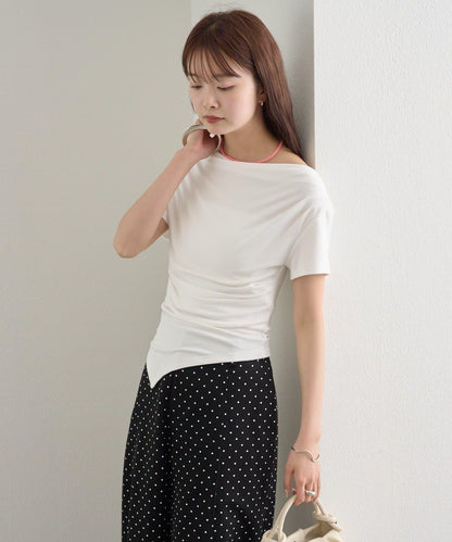 側褶扭結設計 彈力面料 T恤