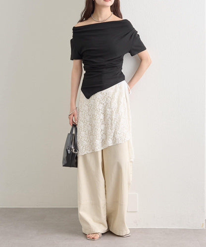 側褶扭結設計 彈力面料 T恤