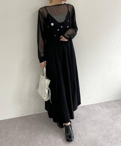 寶石裝飾吊帶連衣裙