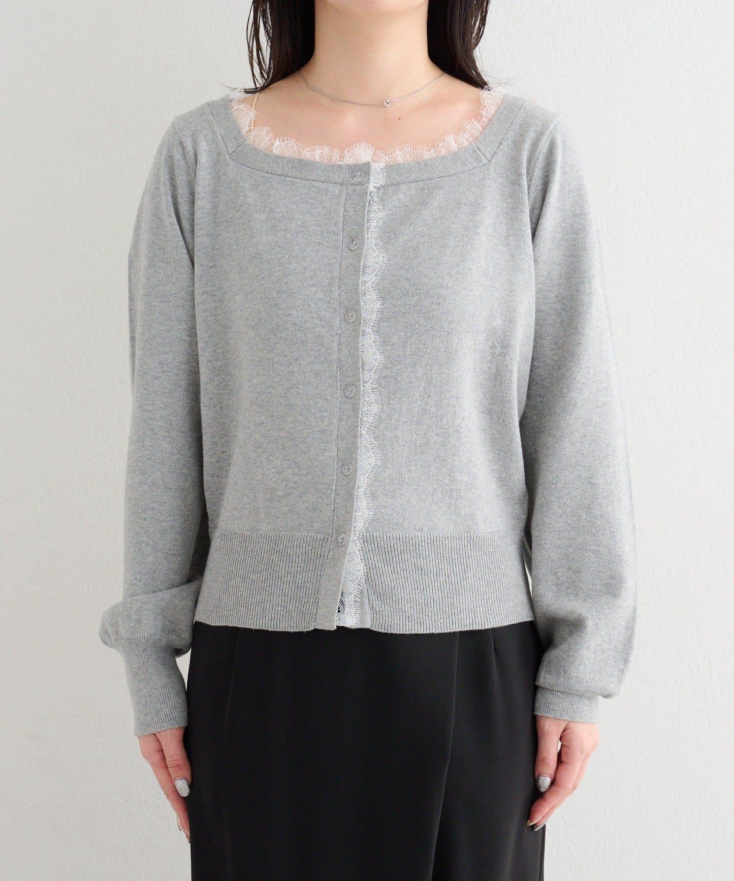 蕾絲方領 針織開衫（4色可選）