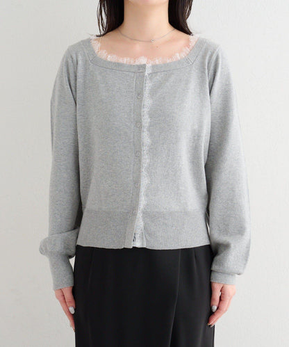 蕾絲方領 針織開衫（4色可選）