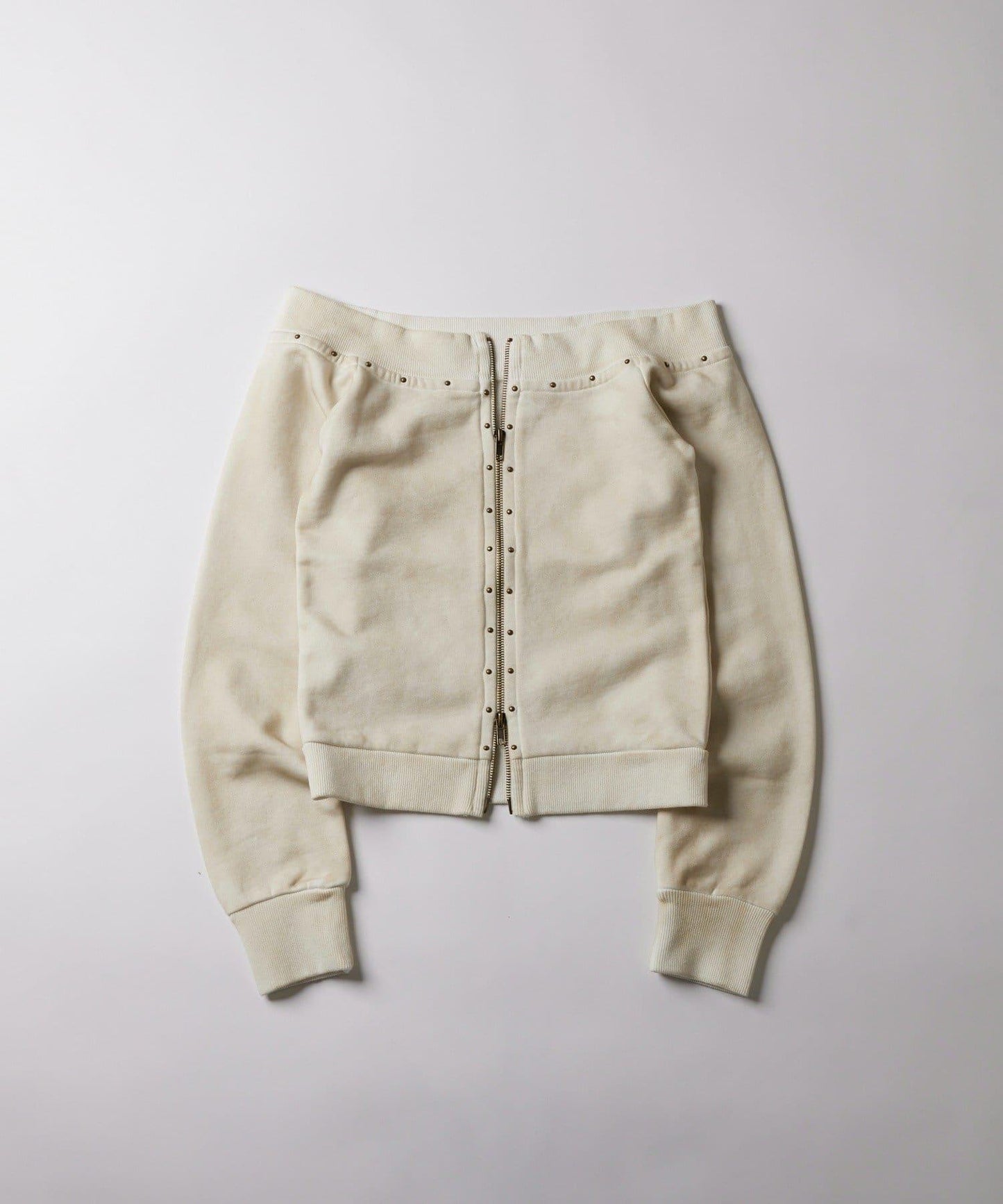 前拉鍊鉚釘露肩上衣